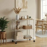 Raft depozitare cu roti vidaXL, 3 niveluri, 60x35x81 cm, crom, 150 kg, argintiu - etajera metalica bucatarie,birou,garaj