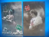 HOPCT 1707 FEMEI..FEMEI-TCV-ROMANTICA-FRANTA-LOT 2 CARTI POSTALE VECHI-CIRCULATE