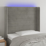 VidaXL Tăblie de pat cu LED, gri deschis, 93x16x118/128 cm, catifea
