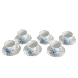 Set 6 cesti de cafea cu farfurii si trandafiri albastri