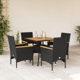 Set mobilier gradina perne 5 piese negru poliratan/lemn acacia GartenMobel Dekor, vidaXL