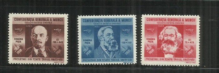 ROMANIA 1945 - CONFEDERATIA GENERALA A MUNCII, DANTELAT, MNH - LP 173