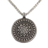 COLIER TIBETAN (C) ARGINTIU CU MANDALA ȘI MANTRA AUM