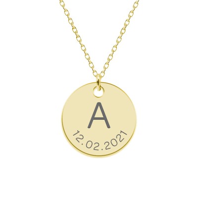 Lia- Colier din argint 925 placat cu aur 24K personalizat cu initiala si data - banut foto