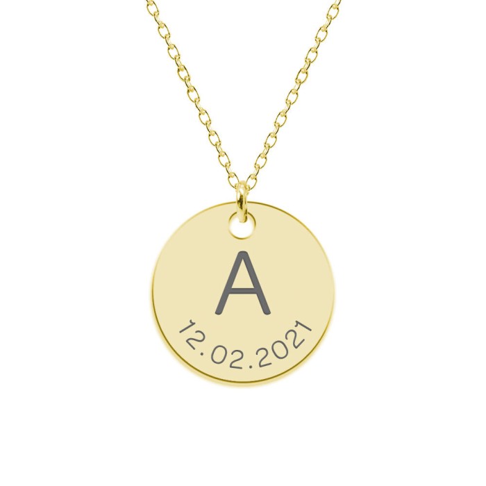 Lia- Colier din argint 925 placat cu aur 24K personalizat cu initiala si data - banut