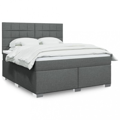 vidaXL Pat box spring cu saltea, gri &amp;icirc;nchis, 180x200 cm, textil 3290568 foto