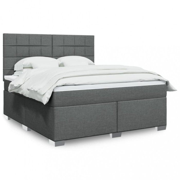 vidaXL Pat box spring cu saltea, gri &icirc;nchis, 180x200 cm, textil 3290568