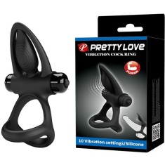 Inel Penis Pretty Love Vibranting Ring, 10 Moduri Vibratii, Silicon, Negru