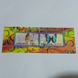 Bloc de 2 timbre &bdquo;Fluturi și Bufnițe&rdquo; (Butterflies and Owls III) emis de Rwanda &icirc;n anul 2011 CTO