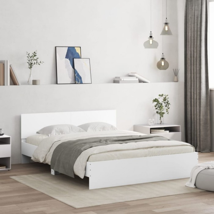 vidaXL Cadru de pat cu tăblie și LED, alb, 160x200 cm 3207595