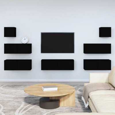 Set dulap TV, 7 piese, negru, lemn prelucrat foto