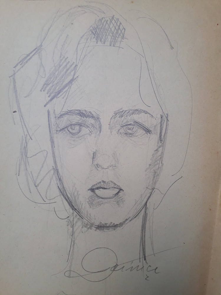 12. Portret de tanara femeie, schita veche, desen vechi creion carbune,  Natura statica, Realism | Okazii.ro