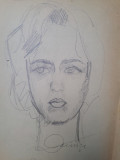 12. Portret de tanara femeie, schita veche, desen vechi creion carbune, Natura statica, Realism