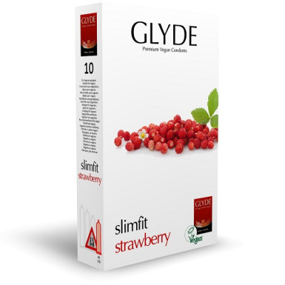 Glyde Ultra Slimfit Strawberry Flavour Vegan Condoms 10 Pack foto