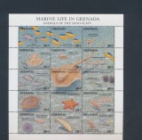GRENADA-PESTI-VIATA MARINA-BLOC CU 15 TIMBRE NESTAMPILATE