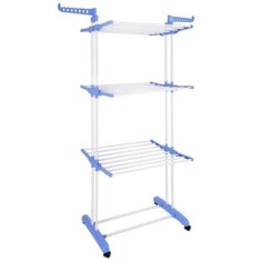 Uscator de rufe, vertical, capacitate de uscare 40 kg de haine, pliabil si mobil, compact, cu 3 niveluri de uscare, argintiu/albastru