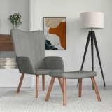 vidaXL Scaun de relaxare cu taburet, gri deschis, catifea 327666