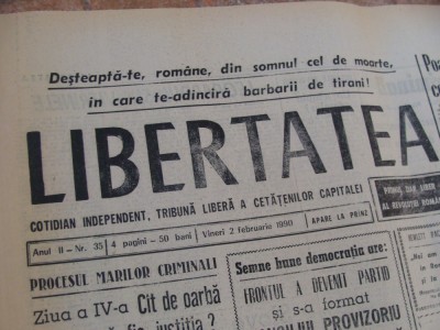 ziarul libertatea - 2 februarie 1990 foto