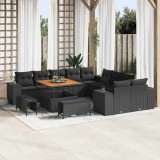 VidaXL Set de mobilă de grădină de 13 piese , cu perne, din ratan negru și acacia