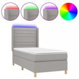 Cumpara ieftin Pat cu arcuri, saltea si LED, gri deschis, 100x200 cm, textil