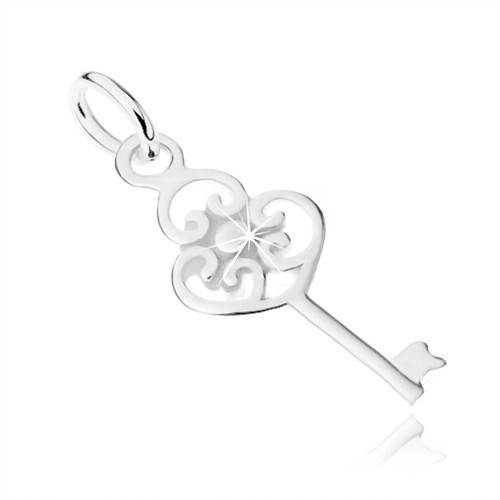 Pandantiv plat &icirc;n formă de cheie realizat din argint 925, inimă realizată din trei inimi și o bilă