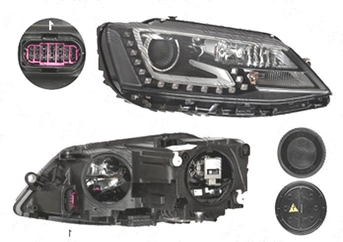 Far Volkswagen Jetta (1b), 07.2010-, fata, Dreapta, xenon; cu LED daytime running light; D3S+H7+LED+PY21W; electric; cu gas bec xenon; cu ballast; cu