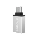 Adaptor OTG USB la USB Type-C Borofone BV3, Argintiu