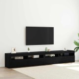 Set Cabinet TV 3 Piese cu Luminile LED Stejar Negru Lemn Stratificat