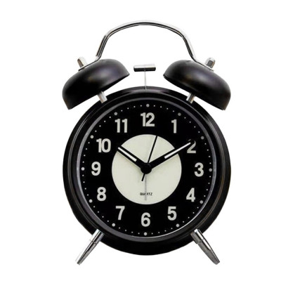 Ceas de masa desteptator Pufo Twinkle cu buton de iluminare cadran, metalic, 15 cm, negru foto