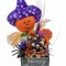 Aranjament floral mic de Halloween cu flori uscate, licheni si figurina tip dovleac (Portocaliu Negru)