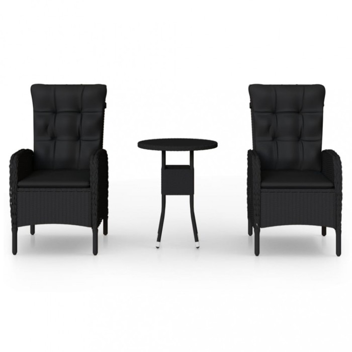 Set bistro de gradina, 3 piese, negru, poliratan