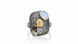 Cumpara ieftin Inel Masiv din Argint 925 Patinat E i Aur cu Piatra Lunii E i Topaz , Midnight Mesh Cluster