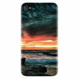 Husa silicon pentru Apple Iphone 4 / 4S, Dramatic Rocky Beach Shore Sunset