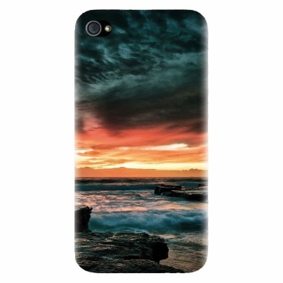 Husa silicon pentru Apple Iphone 4 / 4S, Dramatic Rocky Beach Shore Sunset foto