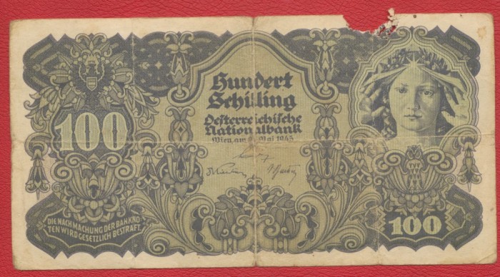 Bancnota Austria 100 Schilling 29 Mai 1945