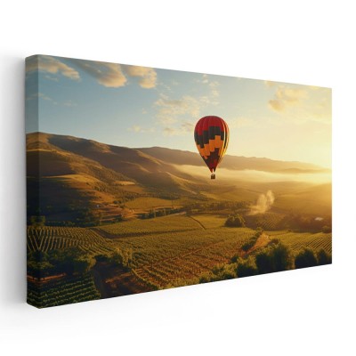 Tablou peisaj cu balon cu aer cald la apus Tablou canvas pe panza CU RAMA 60x120 cm foto