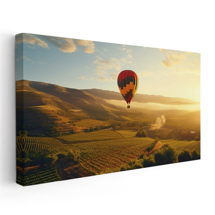 Tablou peisaj cu balon cu aer cald la apus Tablou canvas pe panza CU RAMA 60x120 cm
