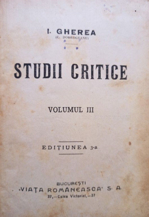 I. Gherea - Studii critice, vol. III