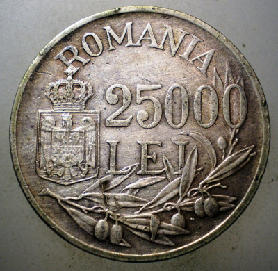 R.202 ROMANIA MIHAI I 25000 LEI 1946 EROARE RARA liniuta măsline foto