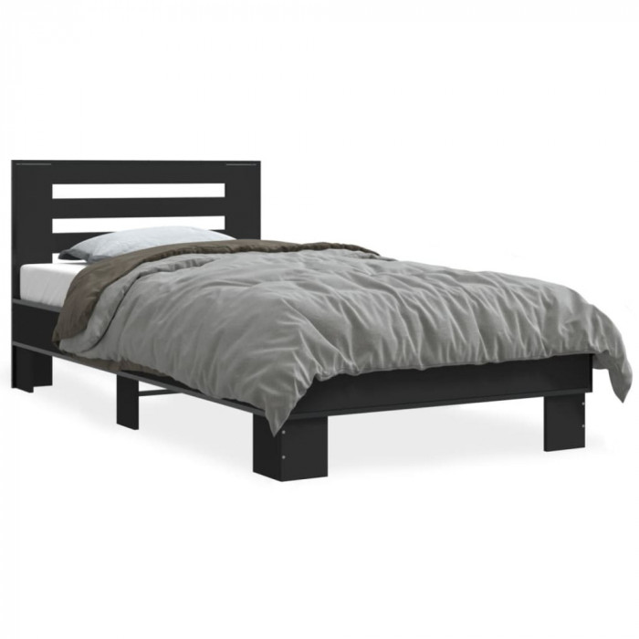 vidaXL Cadru de pat, negru, 100x200 cm, lemn prelucrat și metal