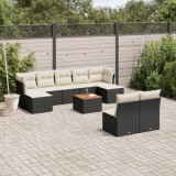 Gossi set canapele de gradina cu perne, 10 piese, negru, poliratan