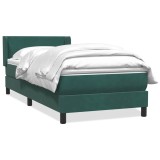 Cumpara ieftin Pat box spring cu saltea, verde inchis, 80x220 cm, catifea
