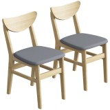 HOMCOM Set de 2 Scaune pentru Sala de Mese, Scaune pentru Bucătărie, Șezuturi Tapițate din In, Spătar Curbat, Gri și Lemn Natural | Aosom Romania