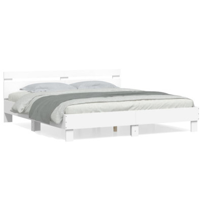 vidaXL Cadru de pat cu tăblie, alb, 180x200 cm, lemn prelucrat foto
