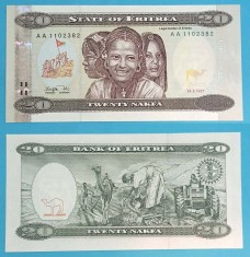 Eritreea 20 Nakfa 1997 &#039;Agricultură&#039; UNC serie: AA 1102382 p#4