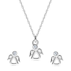 Set din argint 925 - cercei ?i colier, inger sculptat cu zirconiu transparent foto