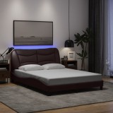 Gossi cadru de pat cu lumini led, maro inchis, 120x200 cm, textil