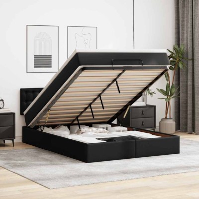 vidaXL Cadru pat otoman cu saltea neagră 140x190cm piele artificială 3311303 foto