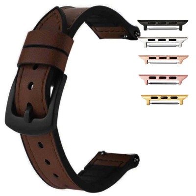 Curea hibrid piele-silicon, compatibila Apple Watch 10, 42mm, Dark Brown foto