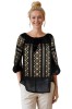 Bluza dama R46 negru/crem , marimea 4XL, Casual, Bumbac